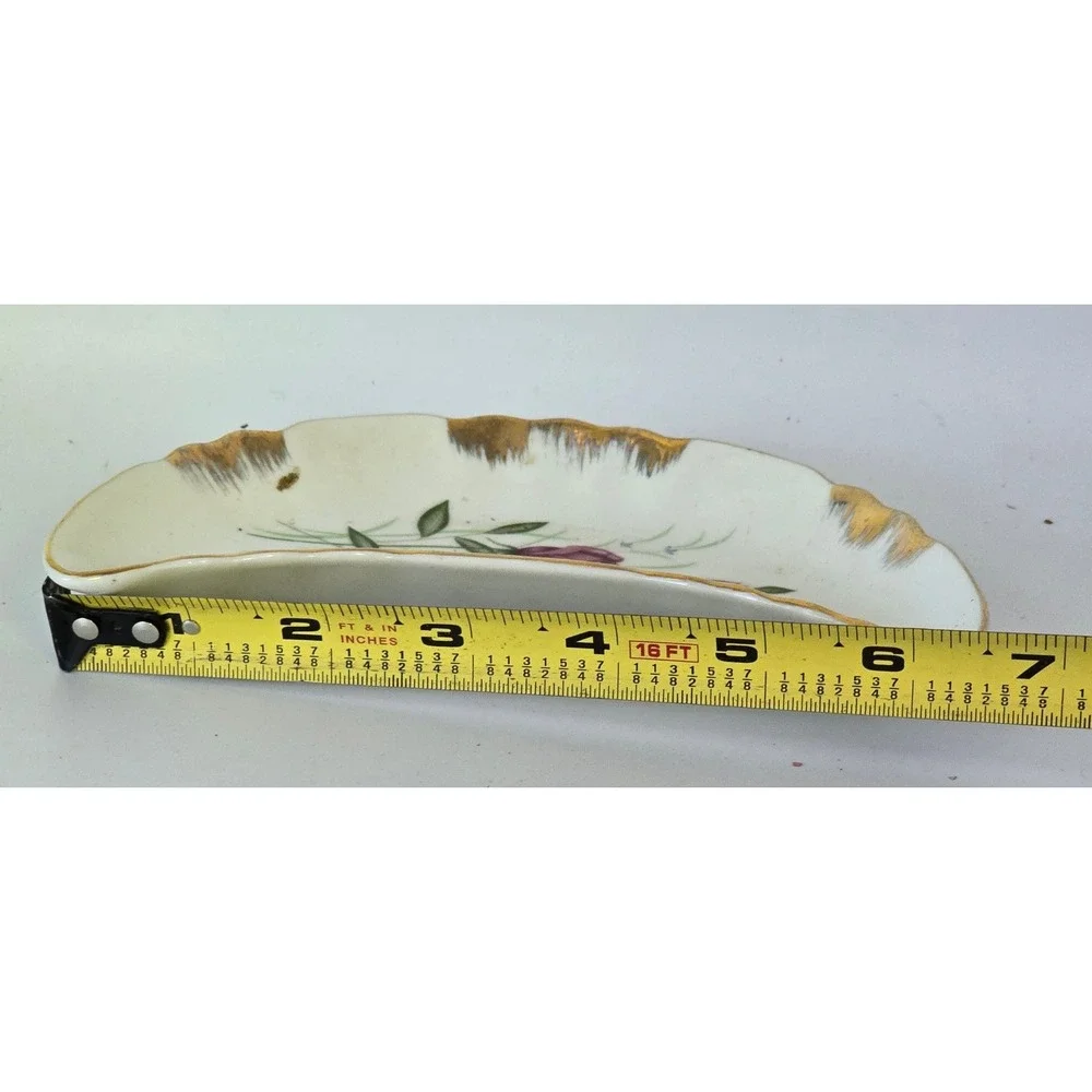 Vintage Crescent Bone Dish Pink Rose Gold Gilt Scalloped Edge Mid-Century Japan